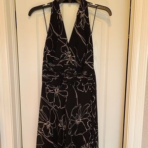 Carmen Marc Valvo Silk Floral Halter V-Neck Dress